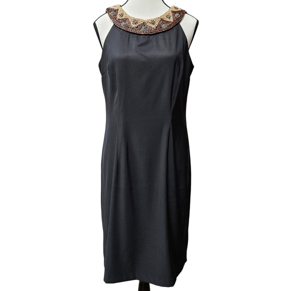 AB Studio Dresses & Skirts - AB Studio Sheath Dress Women 10 Black Beaded Neckline Sleeveless Halter Boho